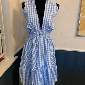 SHEIN Blue and White Halter Dress Size 2XL